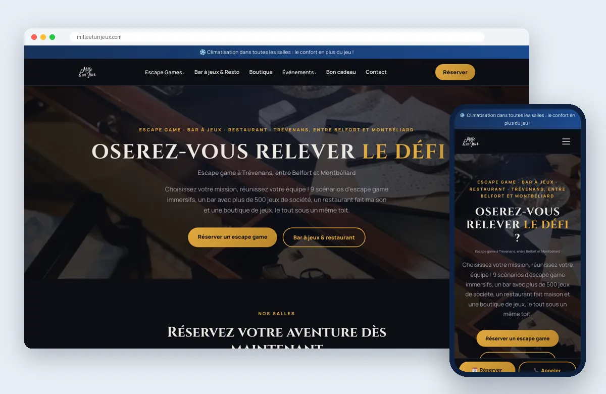 Site Mille & Un Jeux affiché sur ordinateur et sur mobile